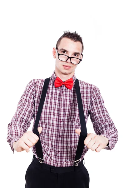 Nerd man with suspenders Royalty Free Stock Photos