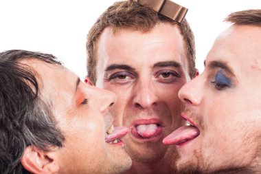 Bizarre men sticking out tongue clipart