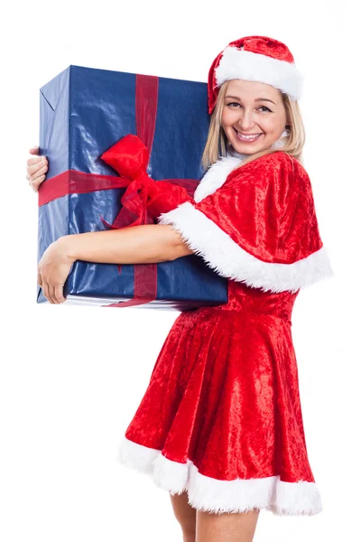 Mulher de Natal feliz com grande presente — Fotografia de Stock