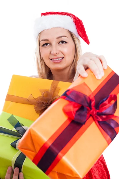 Christmas woman giving presents — Stock Photo, Image