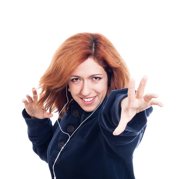 Ecstatic woman with earphones — Stock Photo, Image
