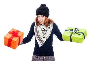 Disappointed woman with presents clipart