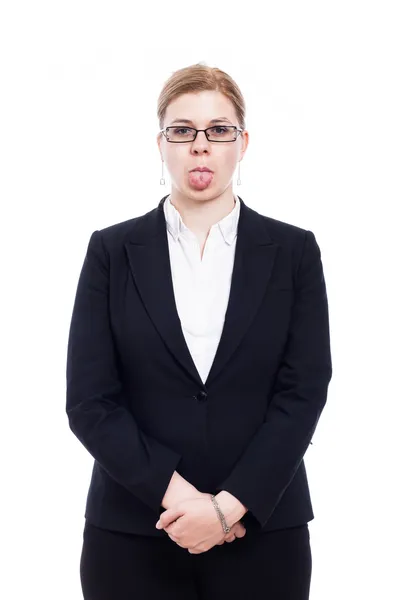 Geschäftsfrau streckt die Zunge heraus — Stockfoto