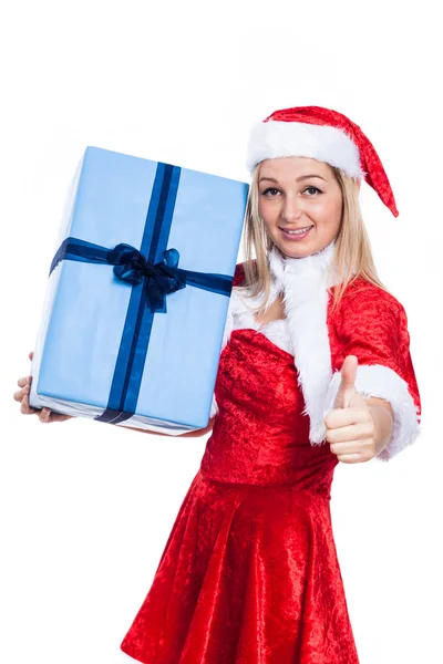 Weihnachtsfrau mit erhobenem Daumen — Stockfoto