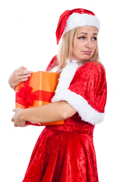 Greedy Christmas woman — Stock Photo, Image