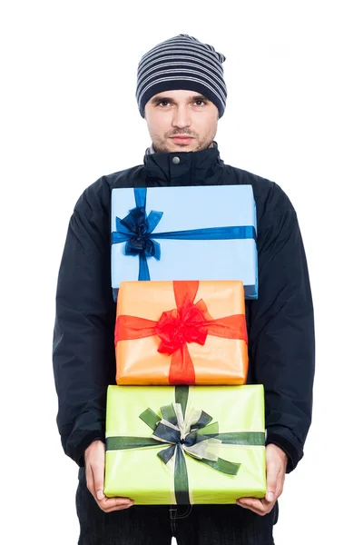 Vážný muž s dárky — Stock fotografie