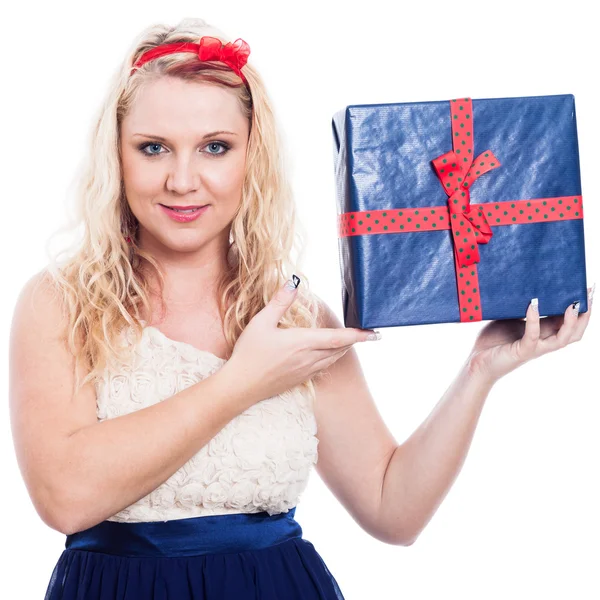 Beautiful woman with present — Stock Photo, Image