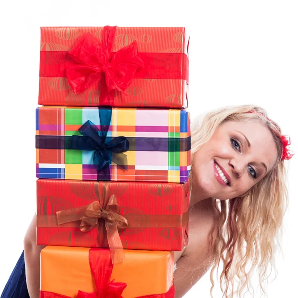 Happy woman with presents — Stock Photo, Image