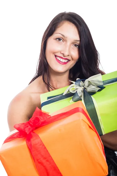 Happy woman giving present — Stock Photo, Image