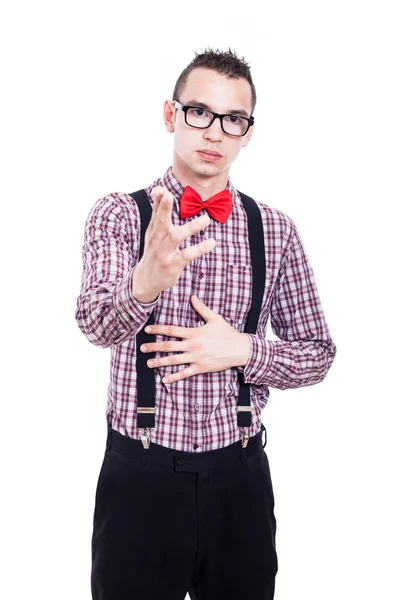 Serious nerd pointing — Stock Photo, Image