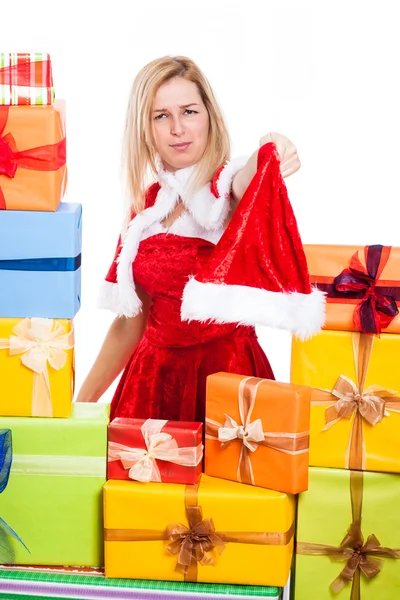 Rosszalló karácsonyi nő — Stock Fotó