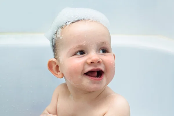 Happy baby boy in bath — Stock Photo, Image