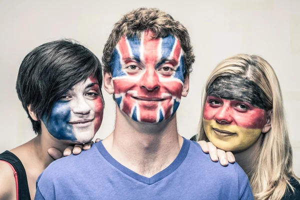 People with European flags on faces — Stock Photo, Image