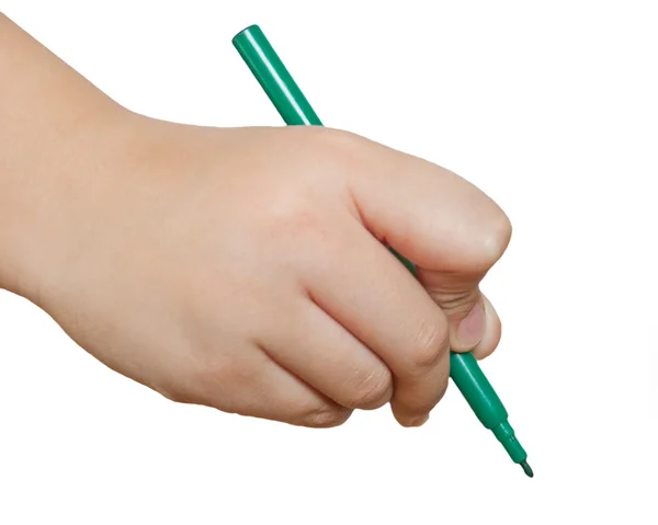 Grön penna i hand isolerade — Stockfoto