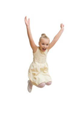 çekici kız mutluluk beyaz zemin üzerinde uçuş