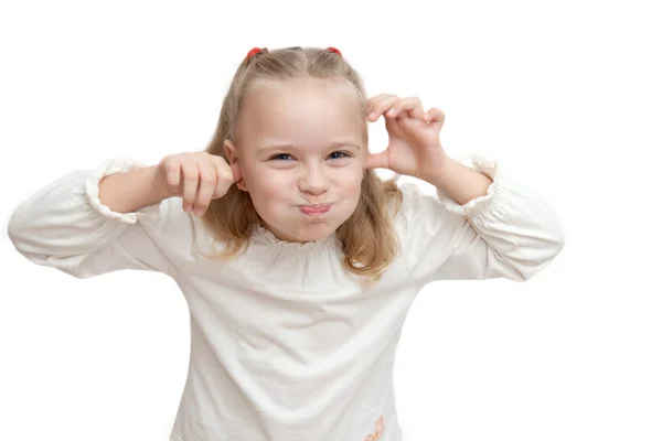 Lustiges Mädchen grimmiges Gesicht — Stockfoto