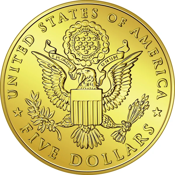 Vector American Money, gold Dollar with the image of eagle — Stock Vector