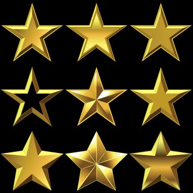 Vector set of golden shiny stars bulk clipart