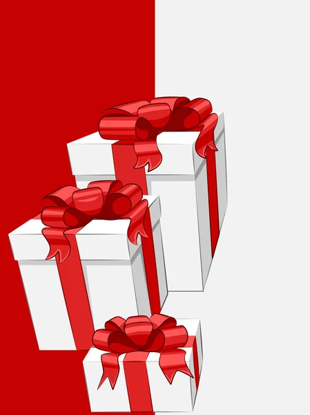 Boîte cadeau vectorielle blanche avec ruban papillon rouge — Image vectorielle