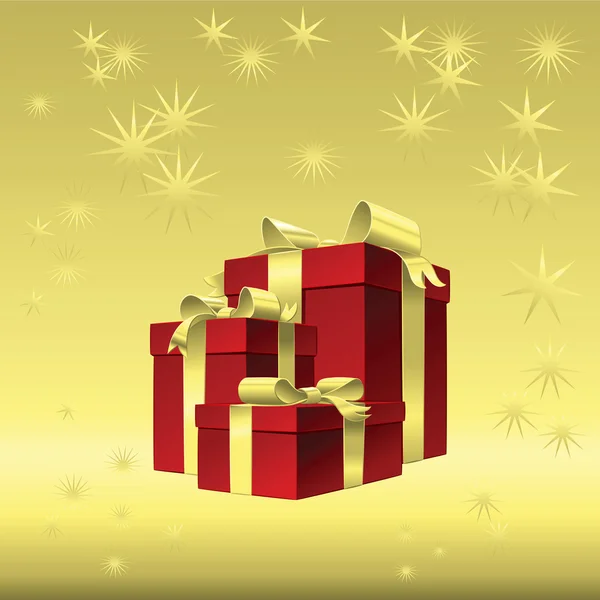 Vector caja de regalo roja con lazo de cinta de oro — Vector de stock