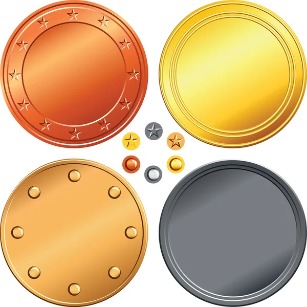 Vector set van munten van goud, zilver, brons. — Stockvector