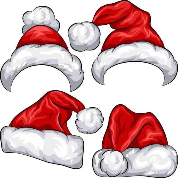 Set vettoriale rosso Natale Babbo Natale cappelli — Vettoriale Stock