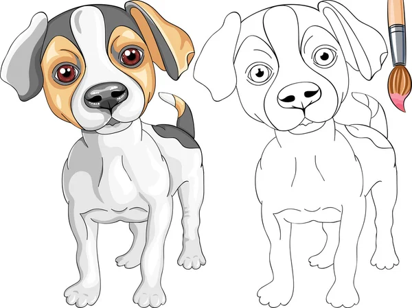 Vector Coloring Book of smiling Puppy dog Jack Russell Terrier — Stock Vector