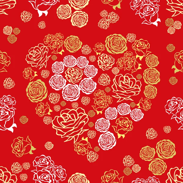 Vector red seamless pattern with flower hearts — Stock Vector