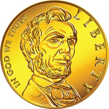 Vector American money gold coin one dollar clipart