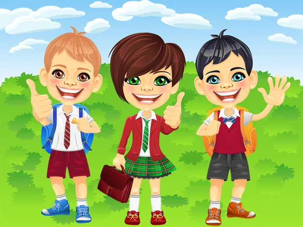 Vector smiling schoolchildren boys and girl — Stock Vector