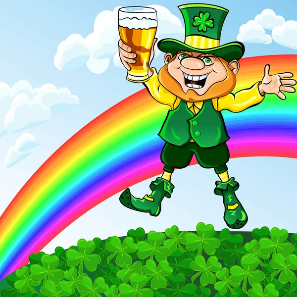 Leprechaun vecteur Saint-Patrick avec un verre de bière — Image vectorielle