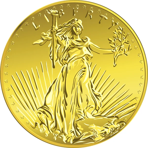 Dinheiro americano vetorial moeda de ouro Liberdade — Vetor de Stock