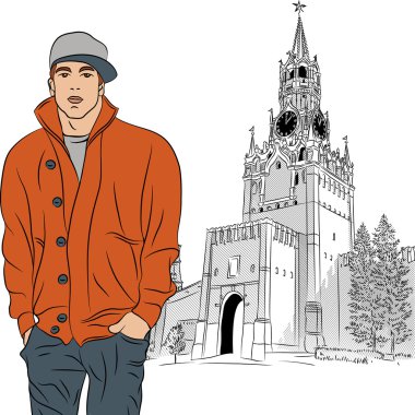 Vector sketch of the stylish guy in Moscow clipart