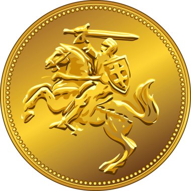 vector gold money coin with of the charging knight on horseback clipart
