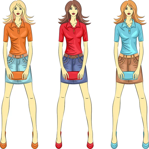 Vector hermosas chicas de moda top models — Vector de stock