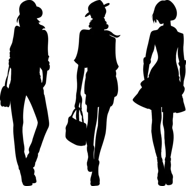 Vector silhouette of fashion girls top models — Stock Vector