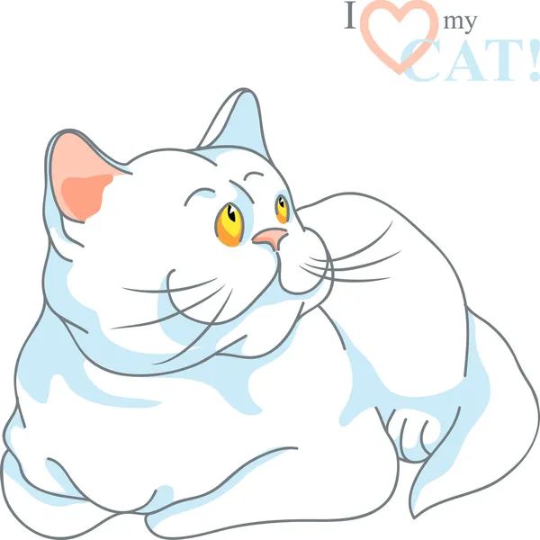 Vector cute white cat lying — Stock Vector