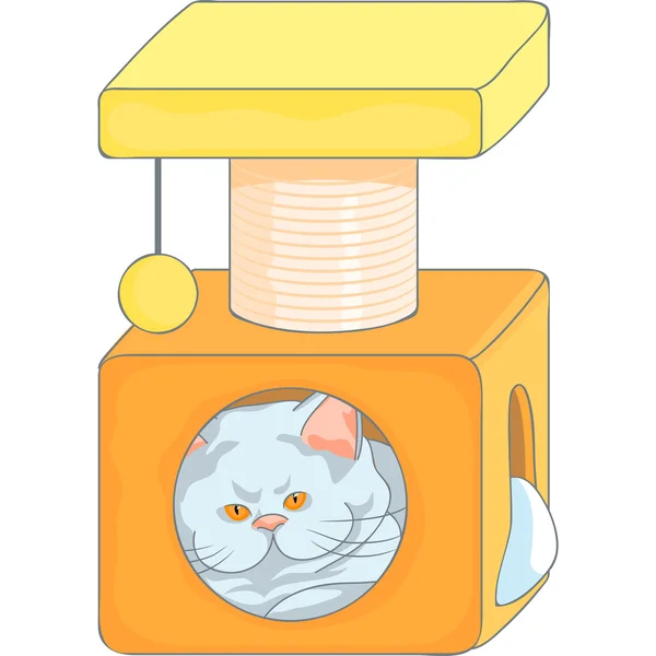 Vecteur mignon britannique chat dans la maison de chat avec des poteaux à gratter — Image vectorielle