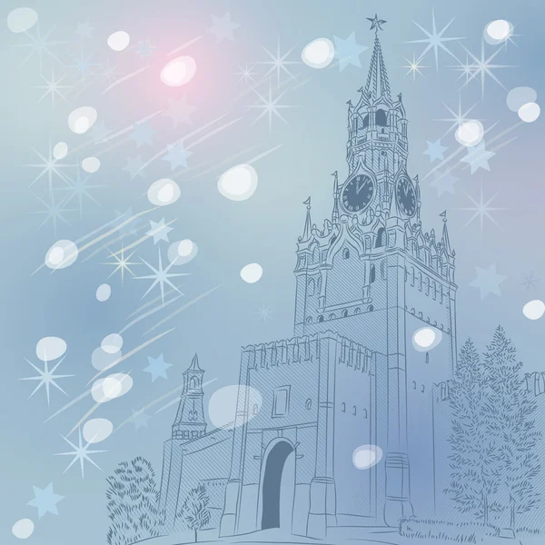 Vector invierno Navidad paisaje urbano del Kremlin de Moscú, Rusia — Vector de stock