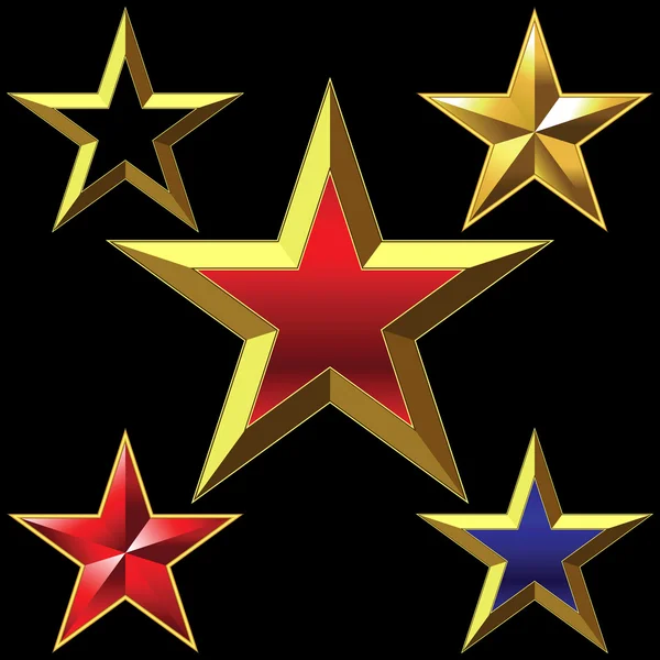 Vektor-Set aus goldglänzenden fünfzackigen Sternen — Stockvektor