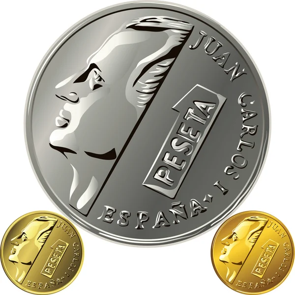 Vector Spanish money gold and silver coin one peseta — Stock Vector