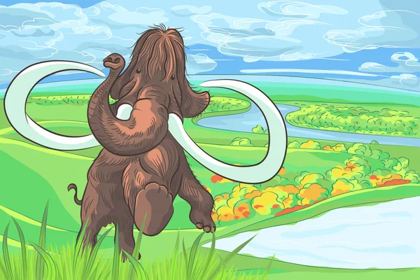 Mamut vector en un paisaje con un río — Vector de stock