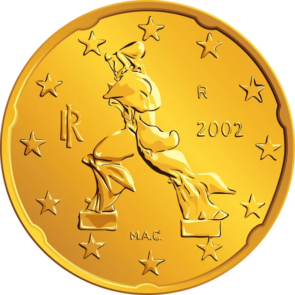 Vector moneda italiana oro euro moneda veinte centavos — Vector de stock