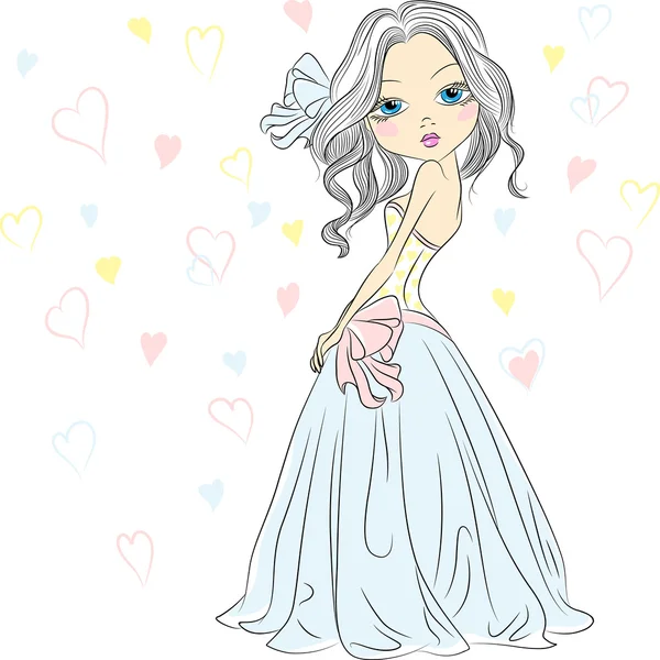 Gyönyörű divatos lány menyasszony az esküvői ruháját vektor — Stock Vector