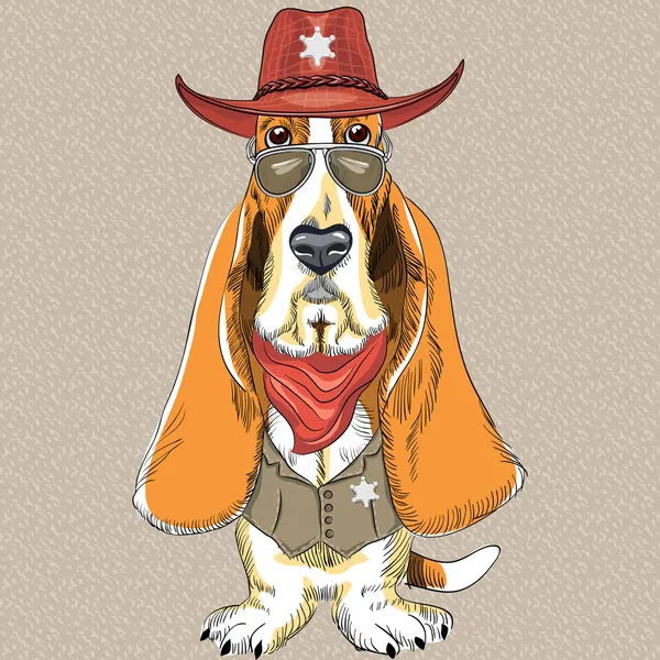 Vector funny cartoon hipster dog Basset Hound — Stock Vector