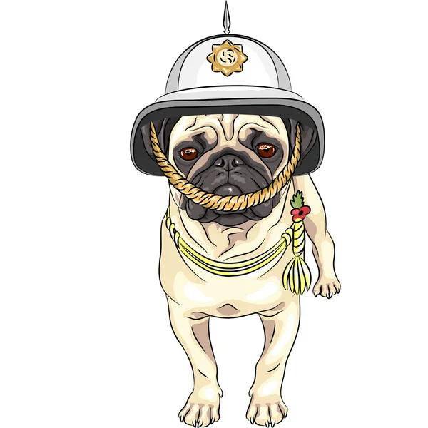 Vektör komik karikatür köpek pug İngiliz kask içinde — Stok Vektör