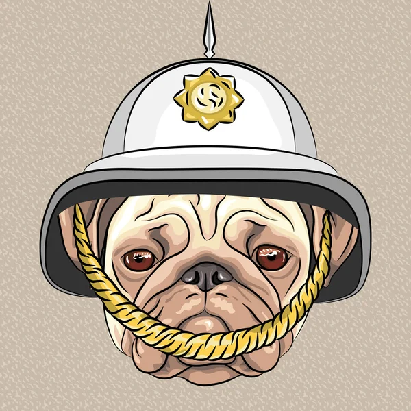 イギリスのヘルメットでベクトル面白い漫画犬パグ — ストックベクタ