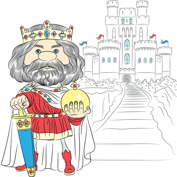 Caricatura vectorial rey Carlos el Primero en la corona, con el swo — Vector de stock