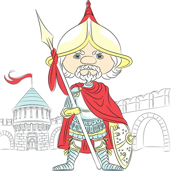 Vektör karikatür knight döküm önünde bir mızrak ile zırh — Stok Vektör