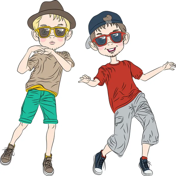 Vector divertido hipster chicos bailando — Vector de stock